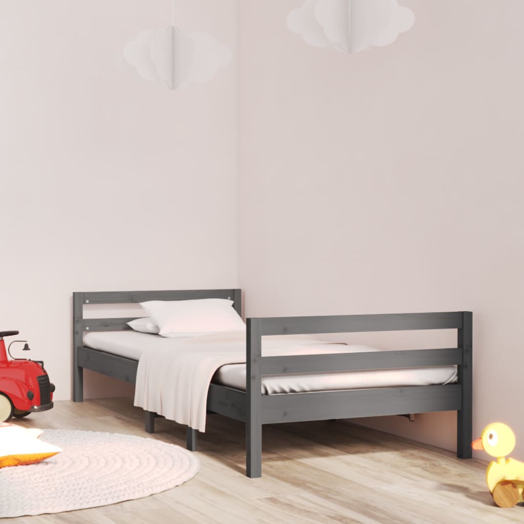 vidaXL Bed Frame Grey 90x190 cm 3FT Single Solid Wood Pine