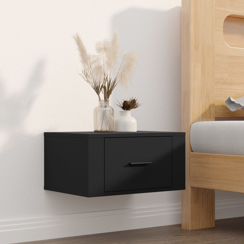 vidaXL Wall-mounted Bedside Cabinet Black 50x36x25 cm