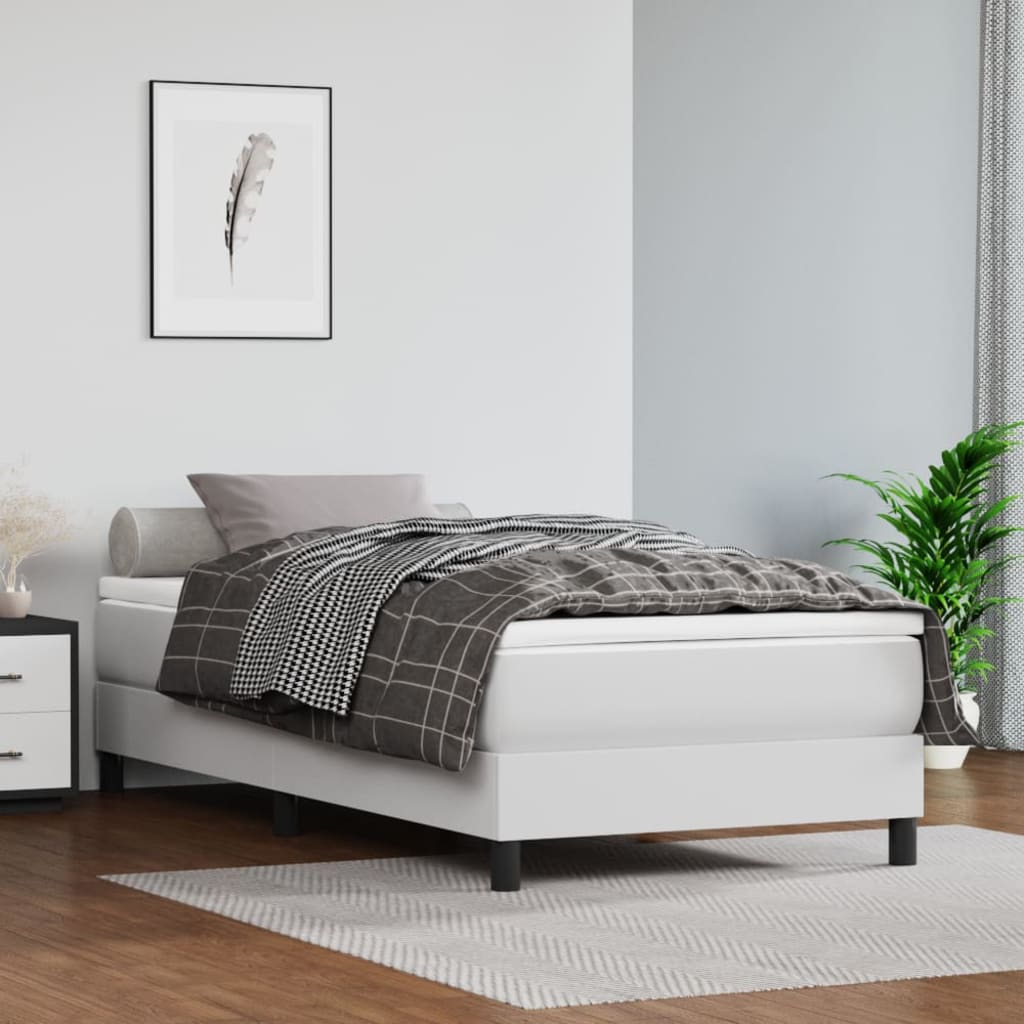 vidaXL Box Spring Bed Frame White 90x190 cm Single Faux Leather
