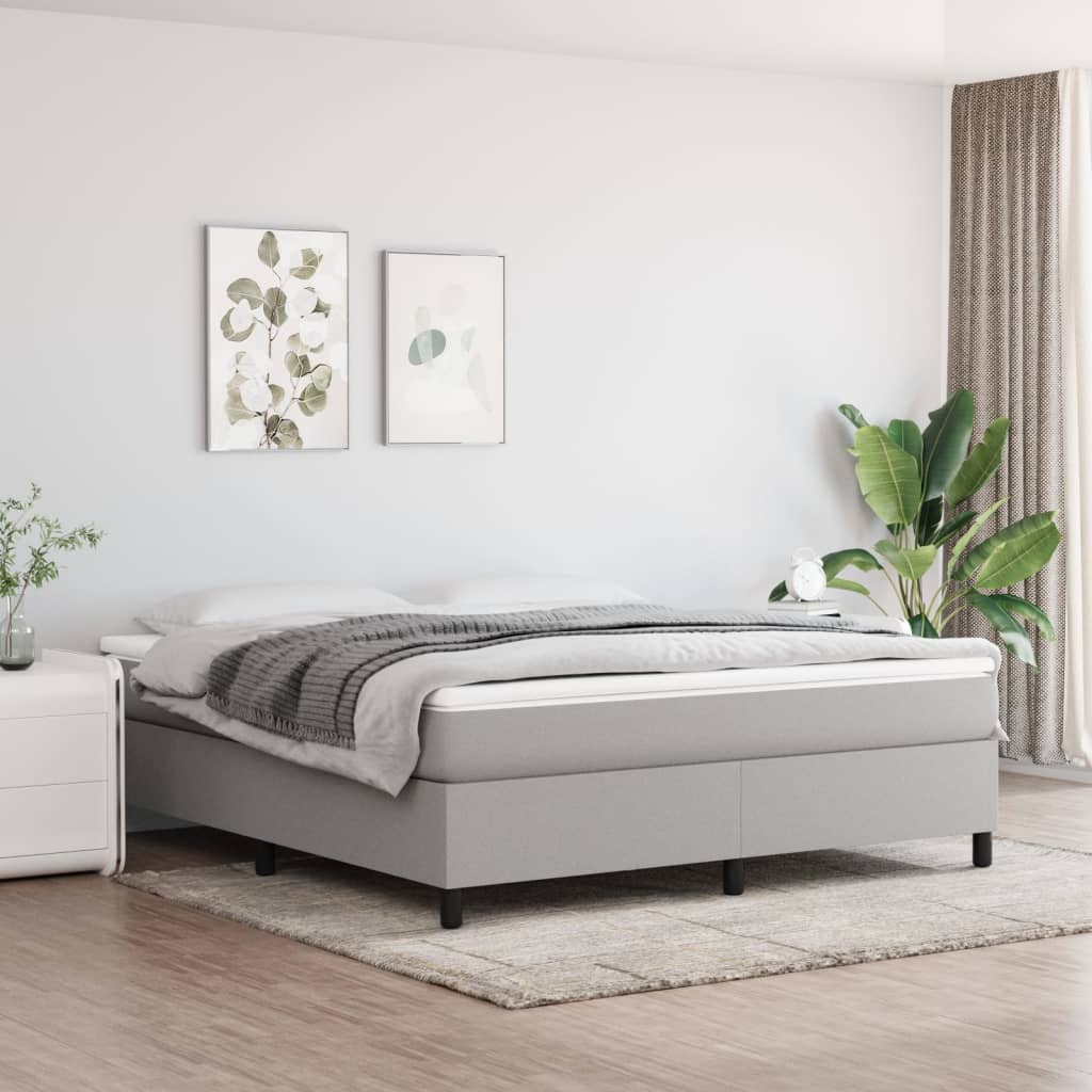 vidaXL Box Spring Bed Frame Light Grey 180x200cm Super King Fabric