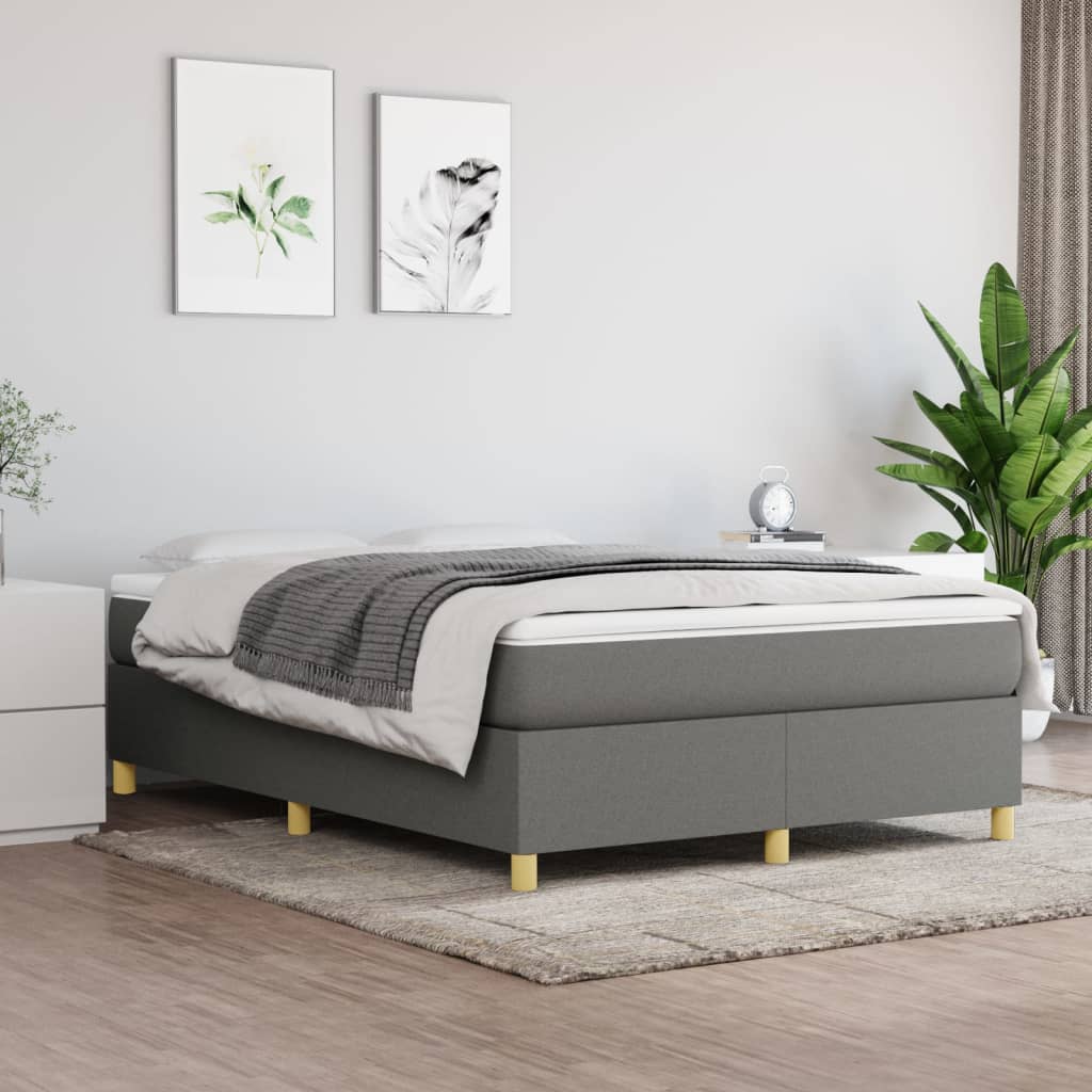 vidaXL Box Spring Bed Frame Dark Grey 135x190 cm Double Fabric