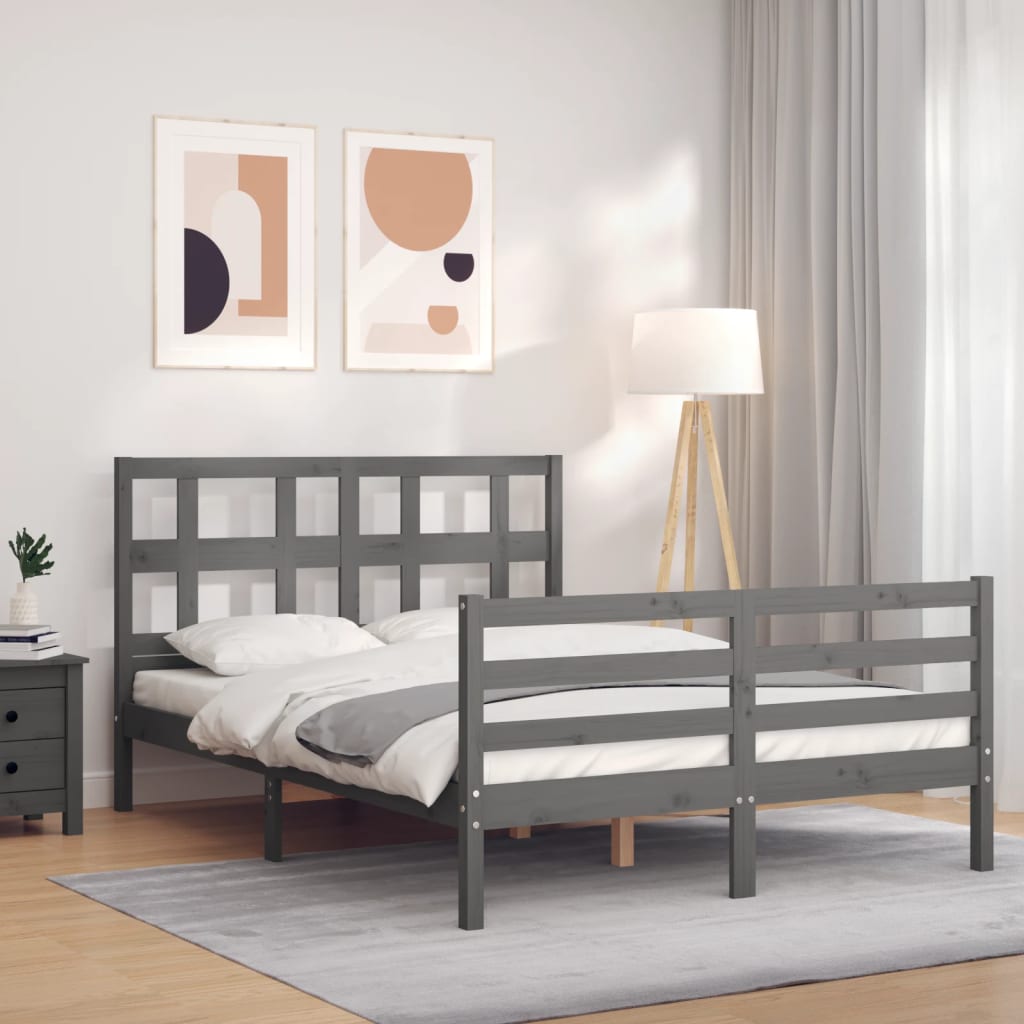 vidaXL Bed Frame with Headboard Grey 140x200 cm Solid Wood