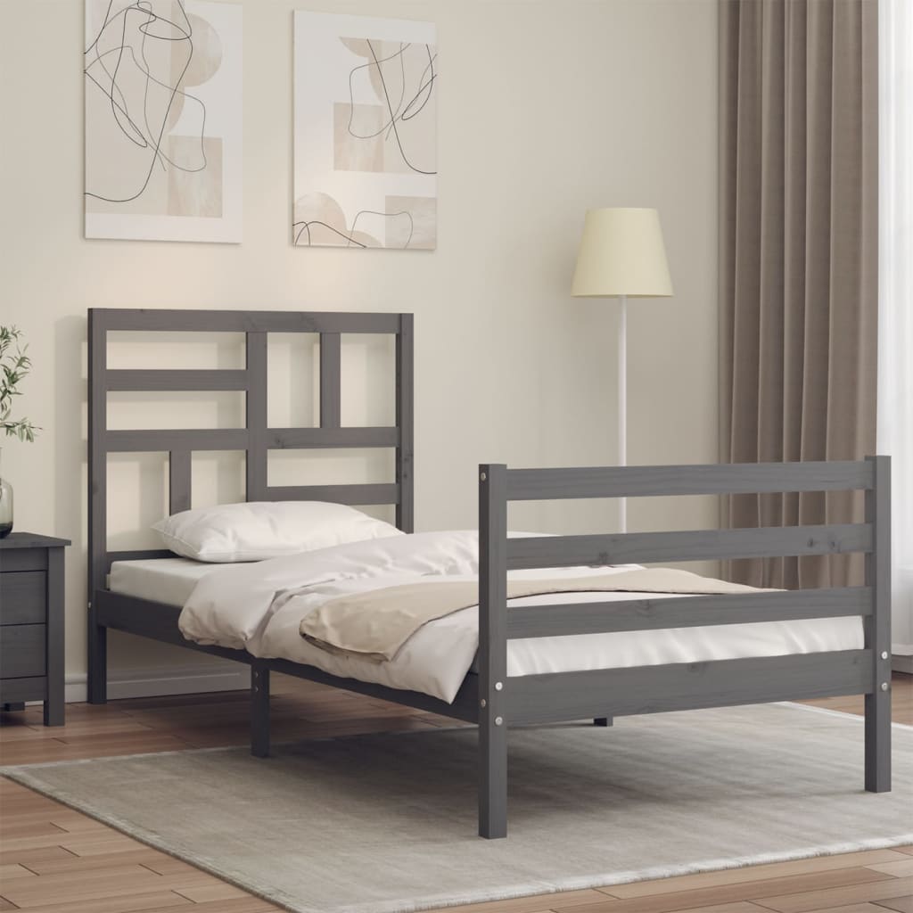 vidaXL Bed Frame with Headboard Grey 100x200 cm Solid Wood