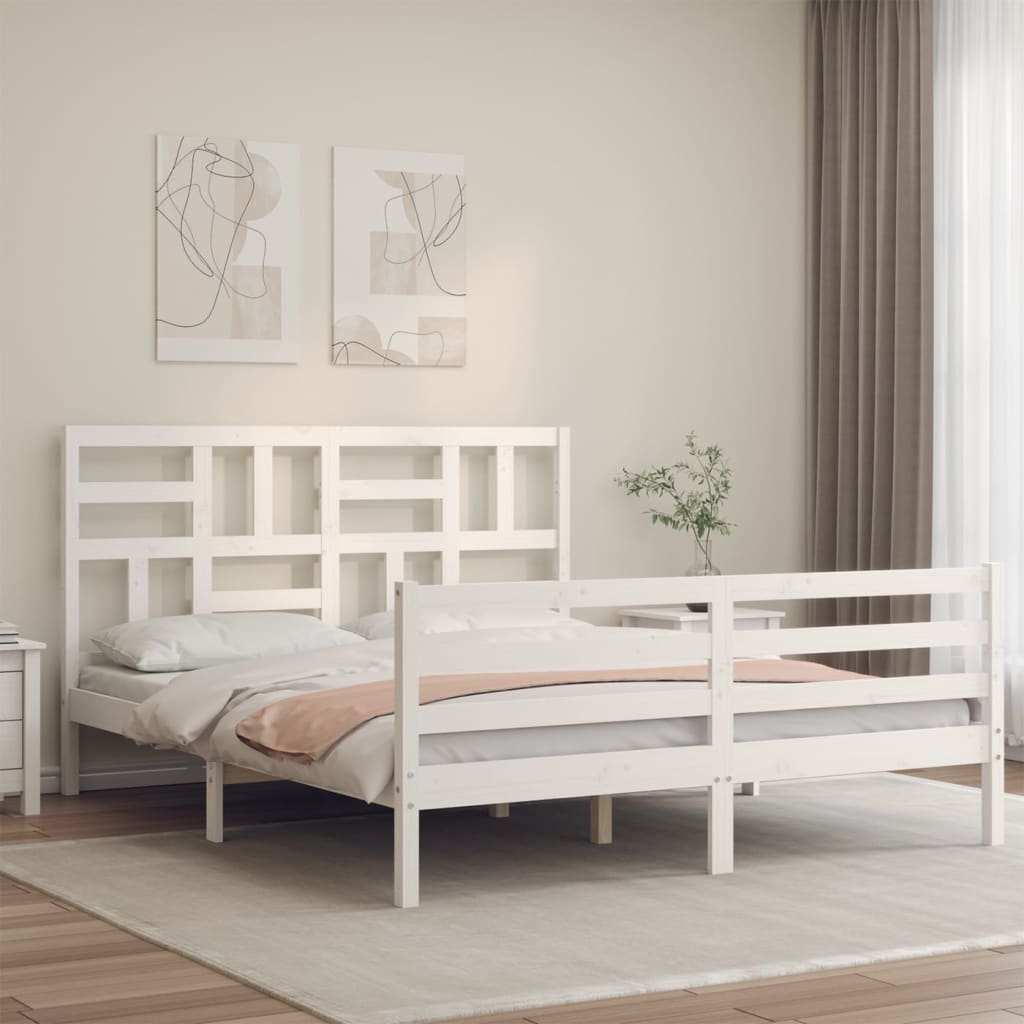 vidaXL Bed Frame with Headboard White 160x200 cm Solid Wood