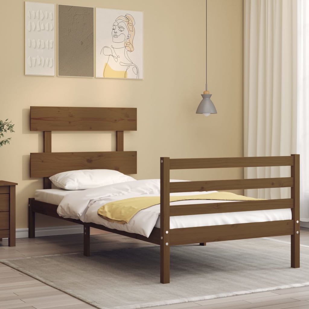 vidaXL Bed Frame with Headboard Honey Brown Single Solid Wood