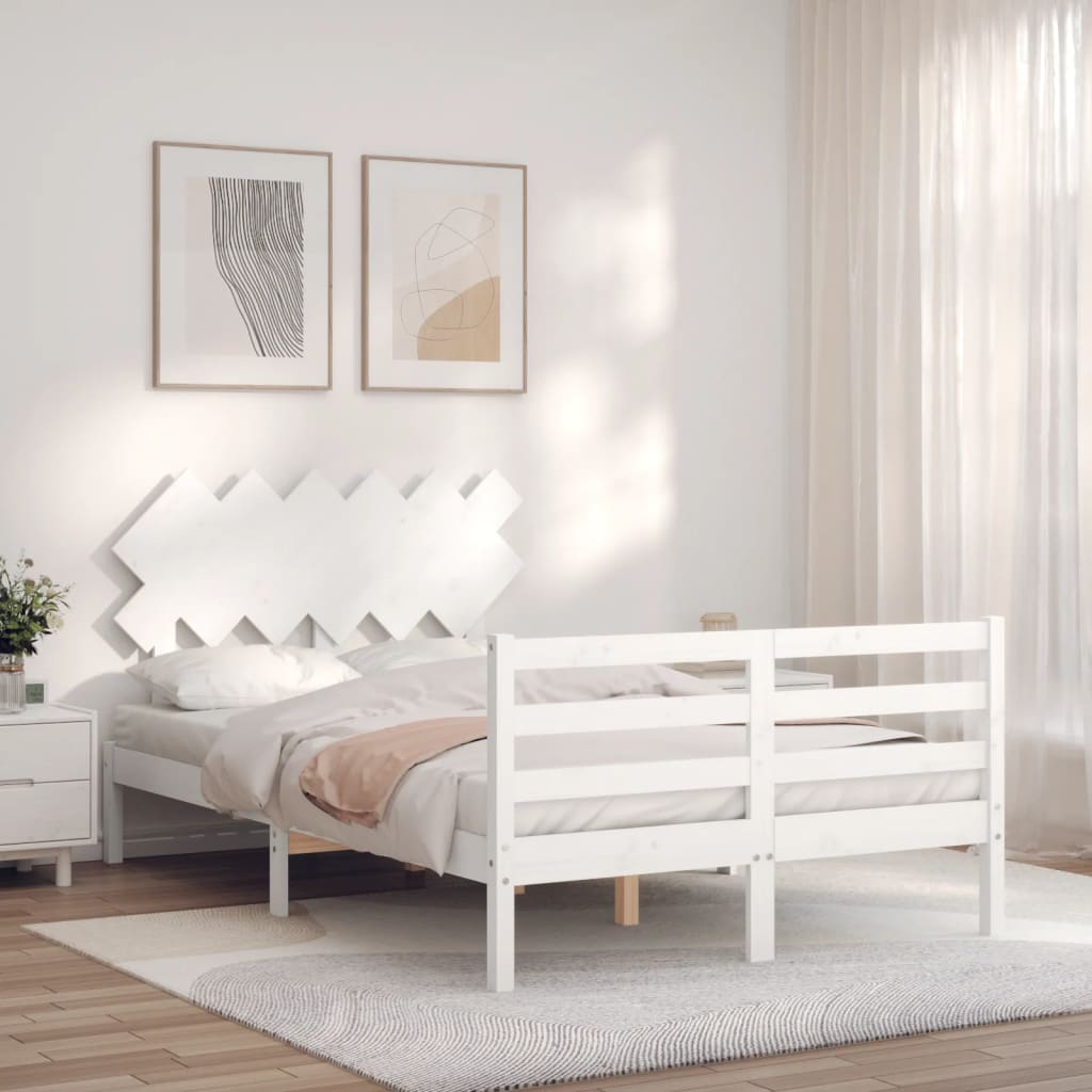 vidaXL Bed Frame with Headboard White Double Solid Wood