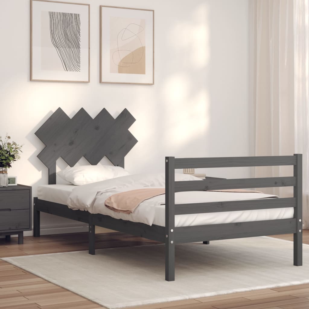 vidaXL Bed Frame with Headboard Grey 100x200 cm Solid Wood