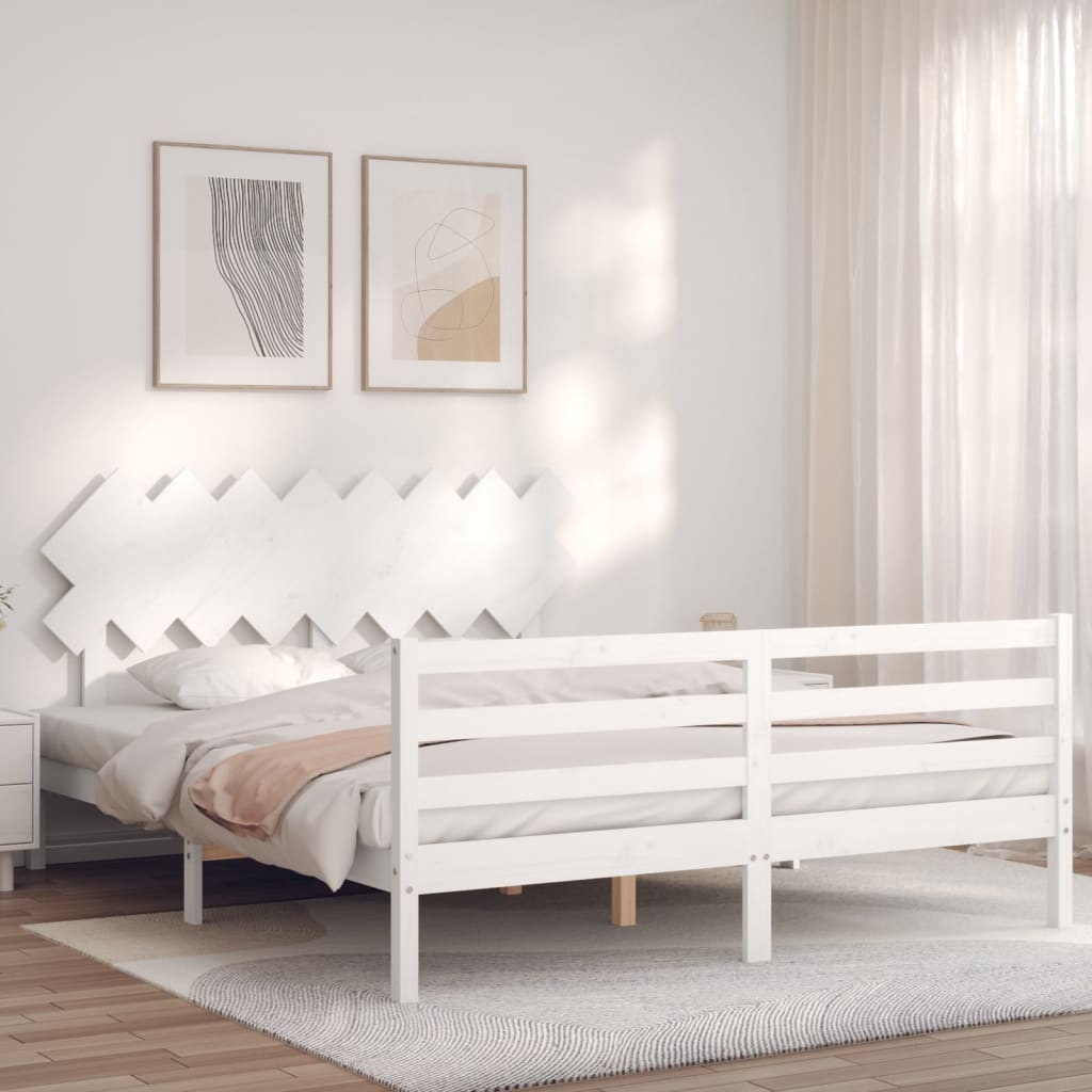 vidaXL Bed Frame with Headboard White 160x200 cm Solid Wood