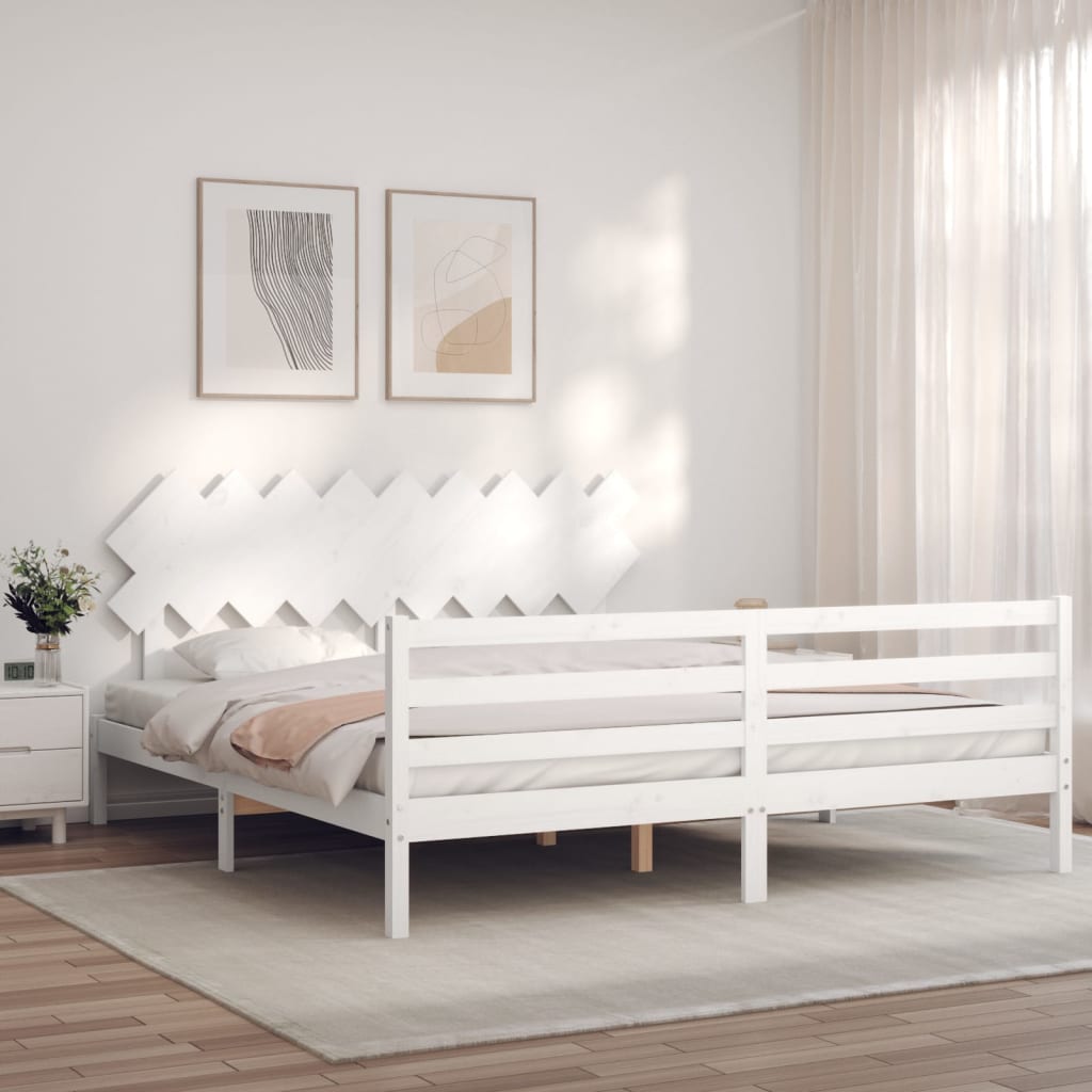 vidaXL Bed Frame with Headboard White Super King Size Solid Wood