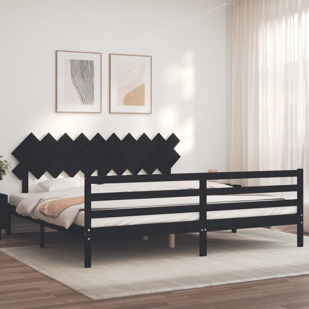 vidaXL Bed Frame with Headboard Black 200x200 cm Solid Wood