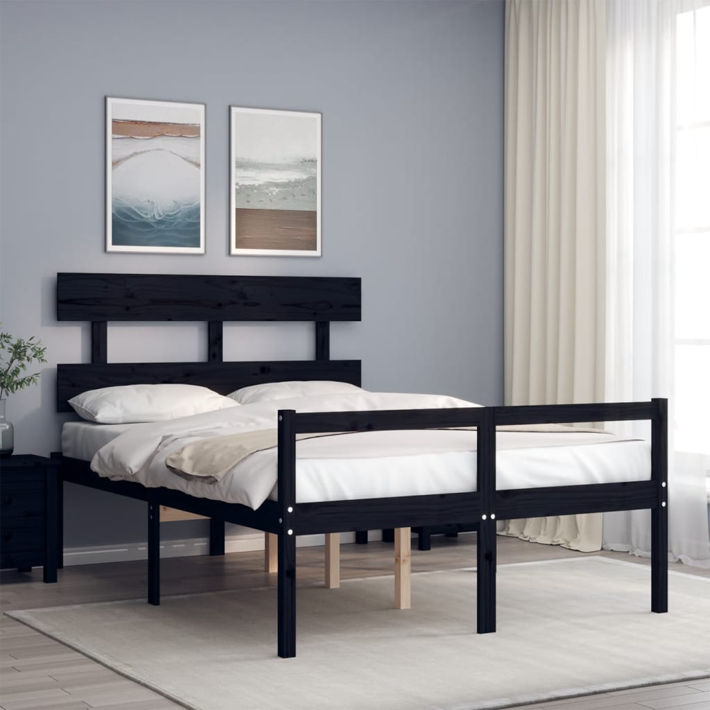 vidaXL Bed Frame with Headboard Black Small Double Solid Wood