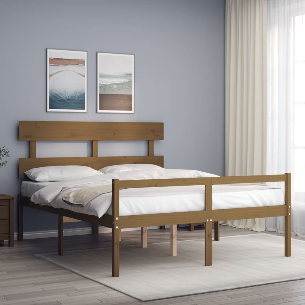 vidaXL Bed Frame with Headboard Honey Brown King Size Solid Wood