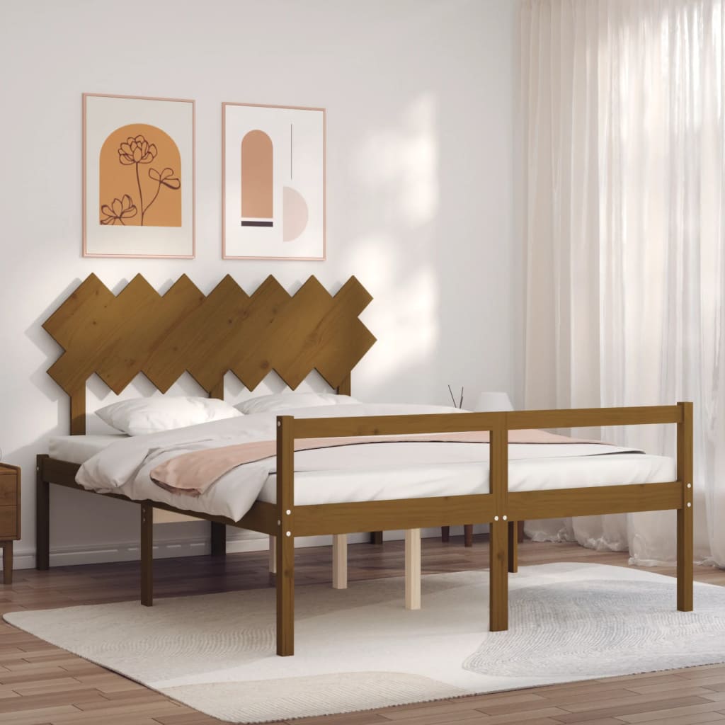 vidaXL Bed Frame with Headboard Honey Brown 140x190 cm Solid Wood