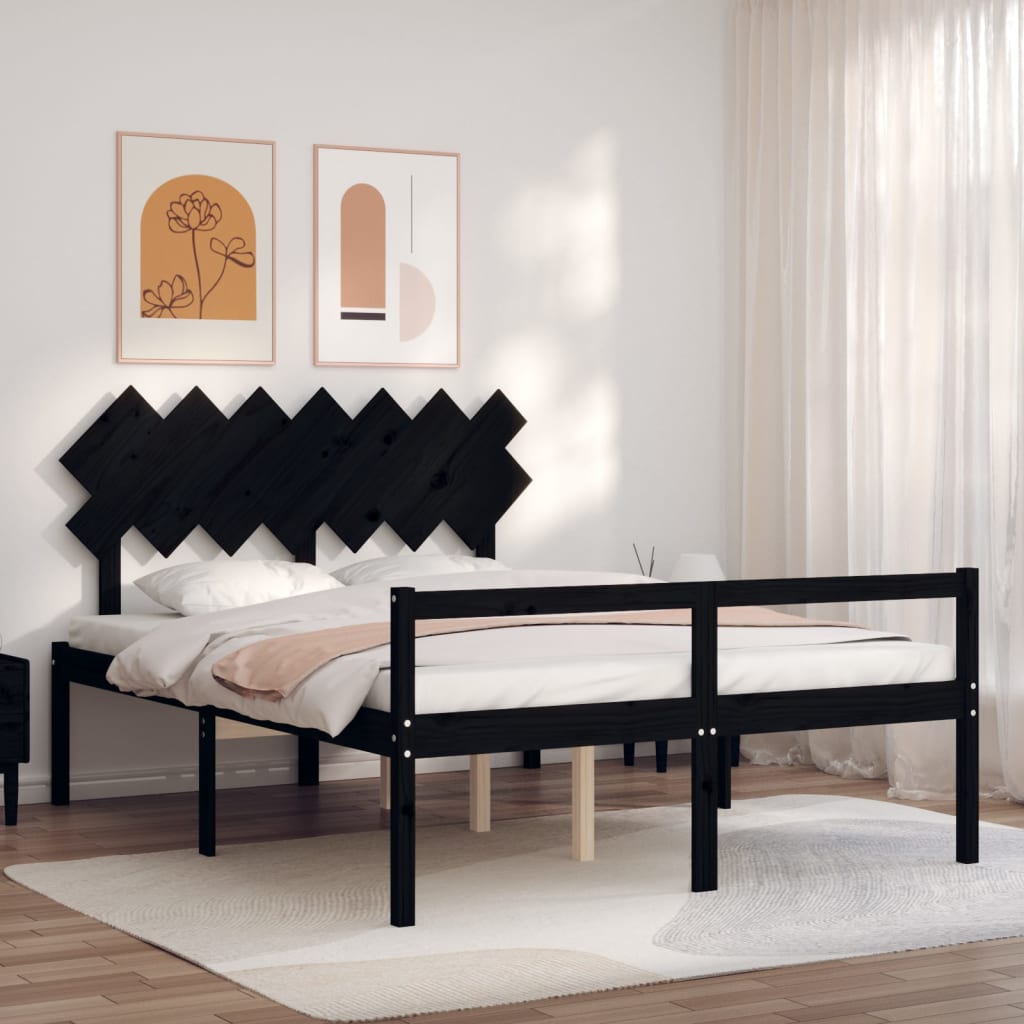 vidaXL Bed Frame with Headboard Black 140x190 cm Solid Wood