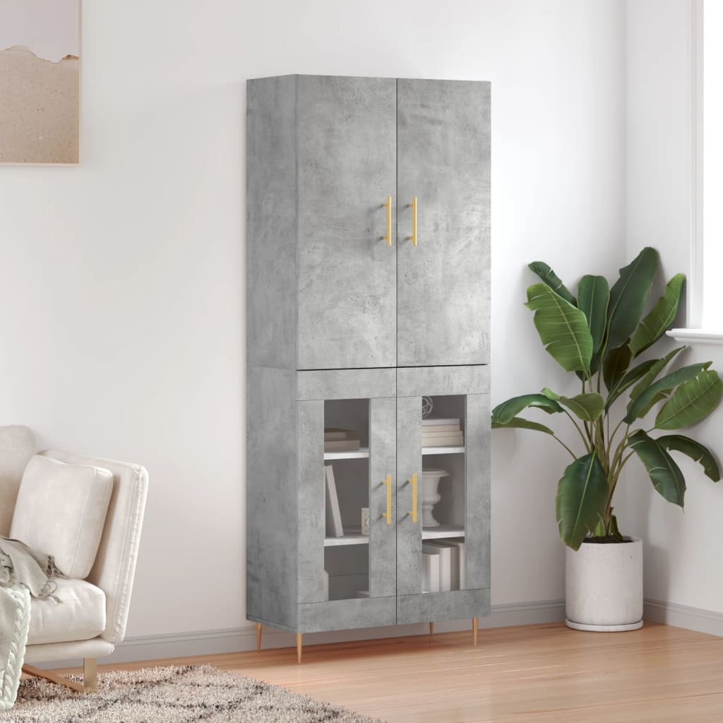 vidaXL Highboard Concrete Grey 69.5x34x180 cm Engineered Wood
