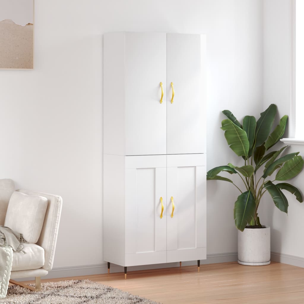 vidaXL Highboard High Gloss White 69.5x34x180 cm Engineered Wood