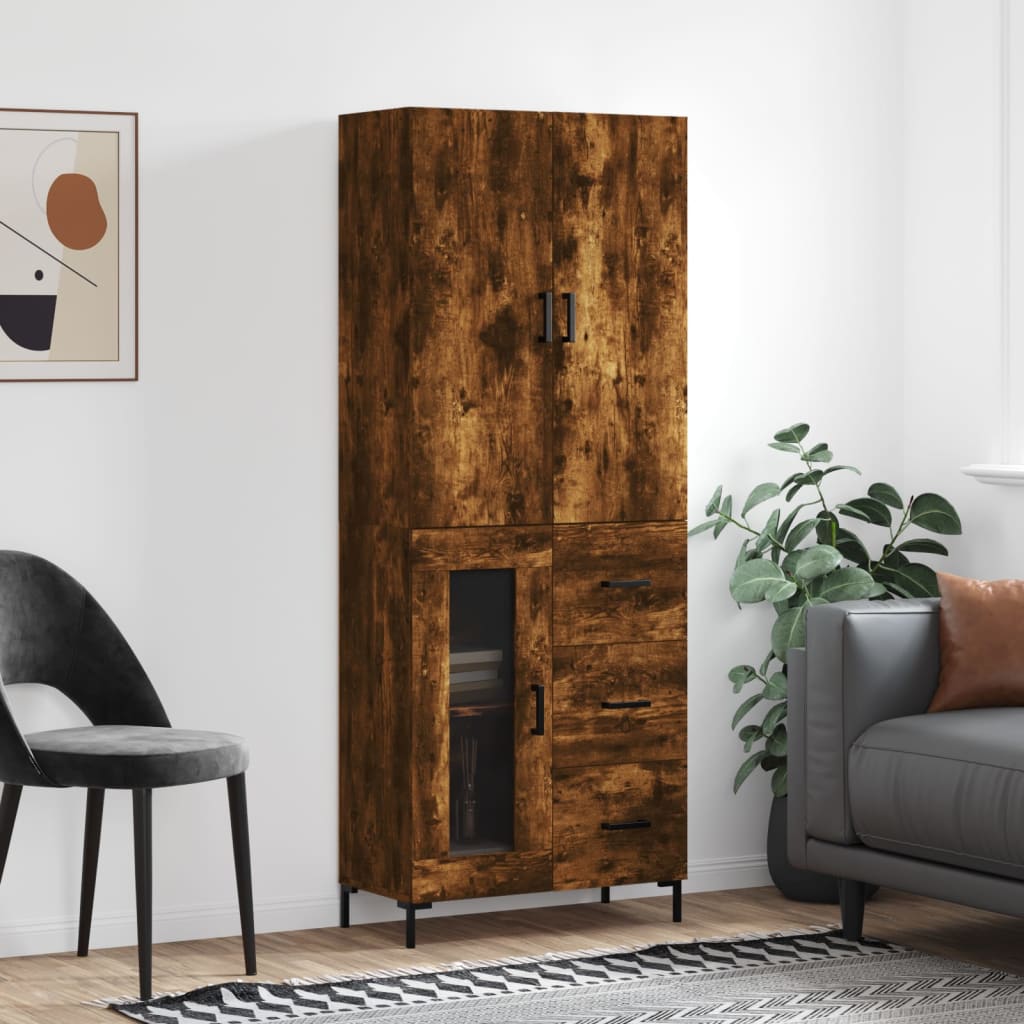 vidaXL Highboard Smoked Oak 69.5x34x180 cm Engineered Wood