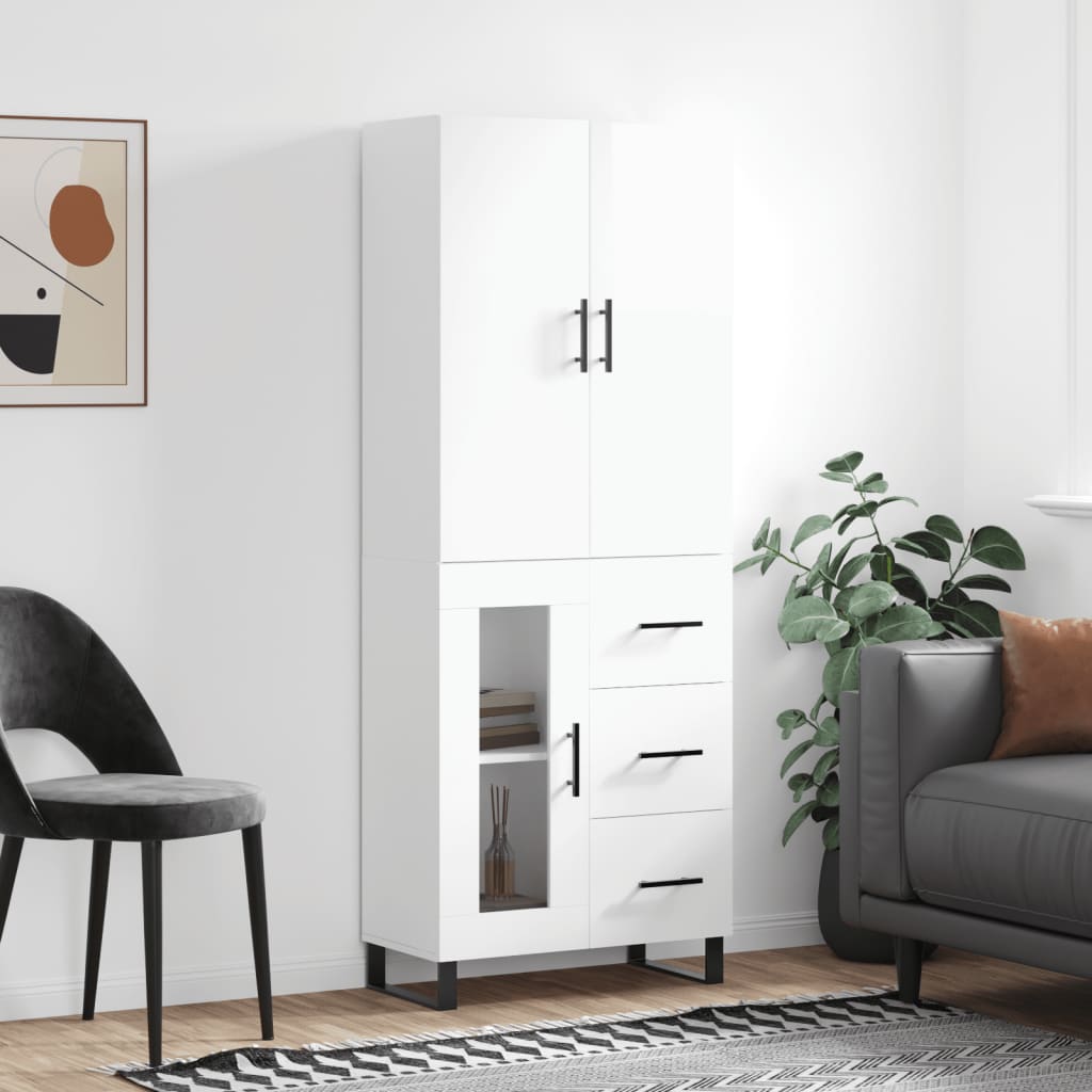 vidaXL Highboard High Gloss White 69.5x34x180 cm Engineered Wood