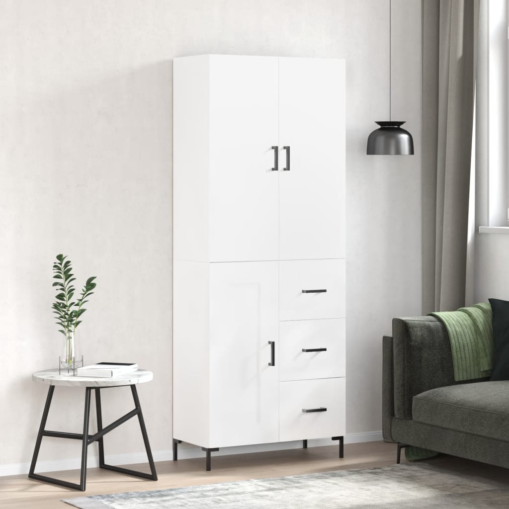 vidaXL Highboard High Gloss White 69.5x34x180 cm Engineered Wood