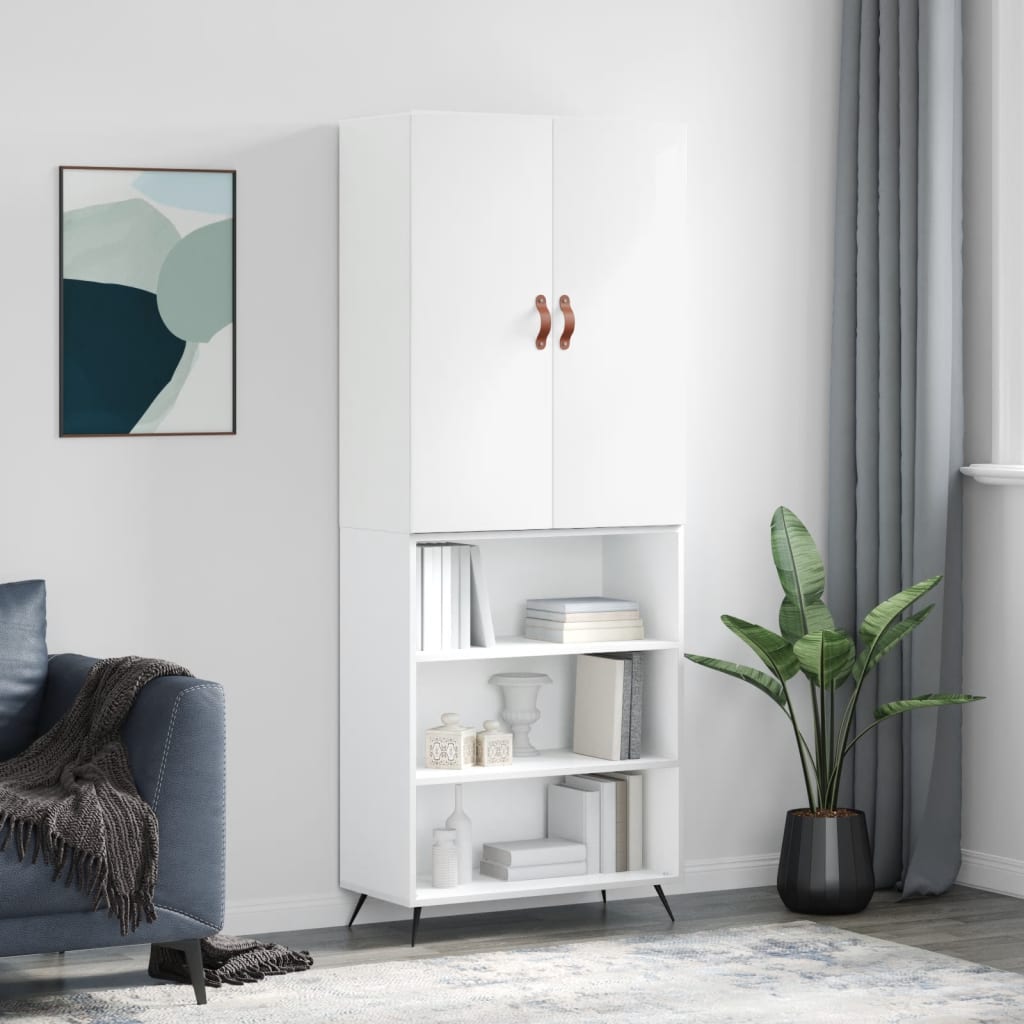 vidaXL Highboard High Gloss White 69.5x34x180 cm Engineered Wood