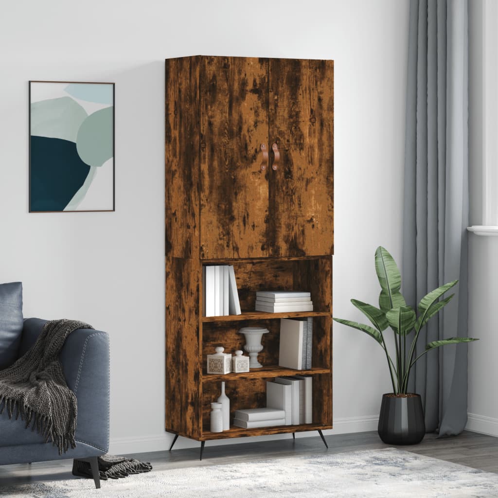 vidaXL Highboard Smoked Oak 69.5x34x180 cm Engineered Wood