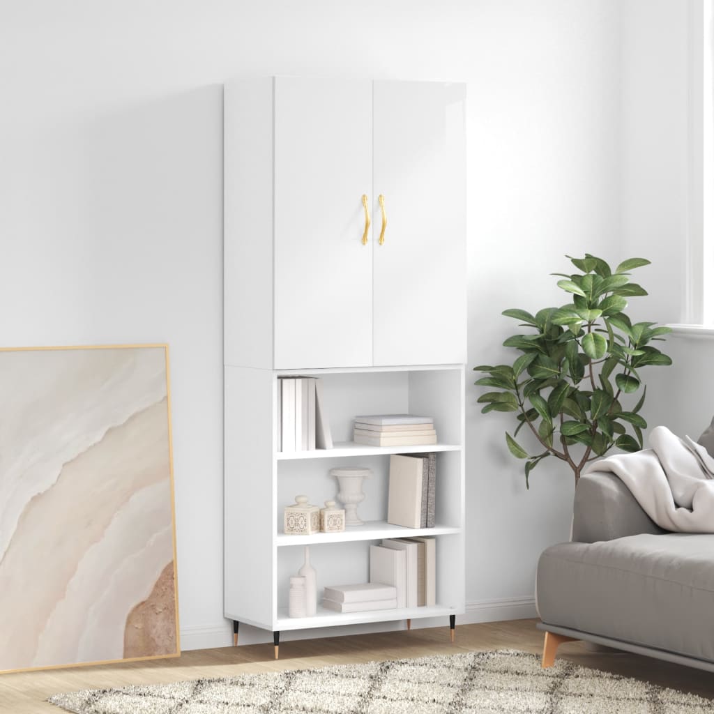 vidaXL Highboard High Gloss White 69.5x34x180 cm Engineered Wood