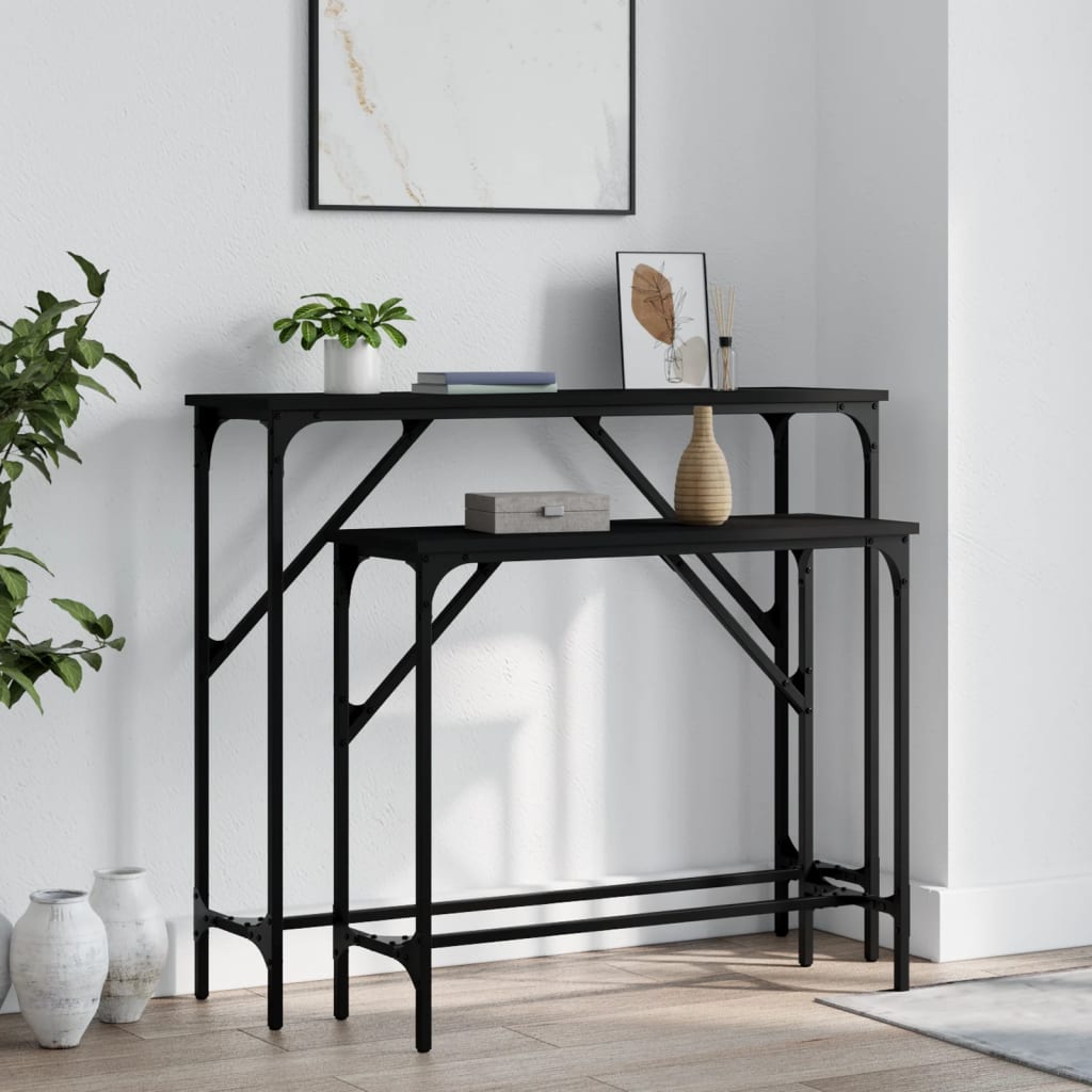 vidaXL Console Tables 2 pcs Black Engineered Wood