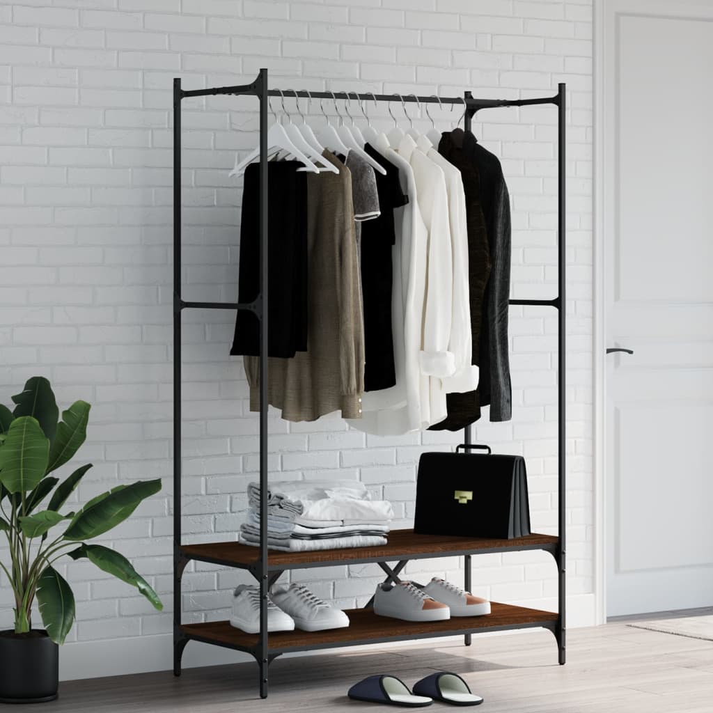 vidaXL Clothes Rack with Shelves Brown Oak Engineered Wood