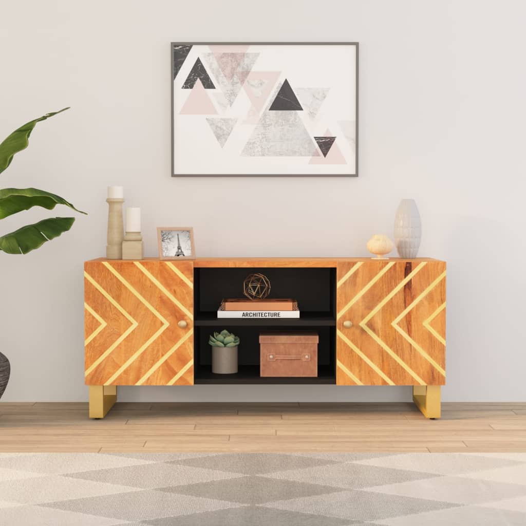 vidaXL TV Cabinet Brown and Black 105x33.5x46 cm Solid Wood Mango