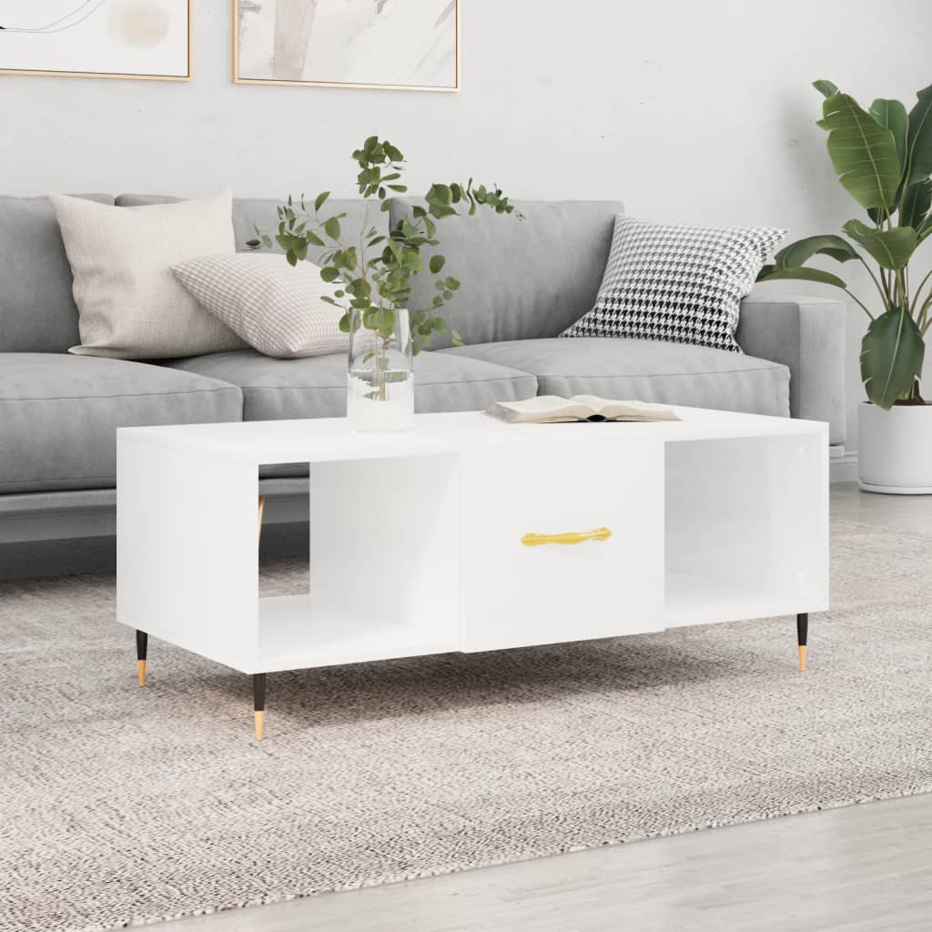 vidaXL Coffee Table High Gloss White 102x50x40 cm Engineered Wood