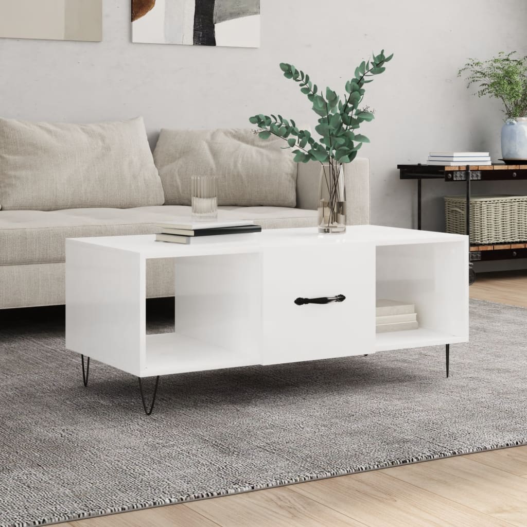 vidaXL Coffee Table High Gloss White 102x50x40 cm Engineered Wood