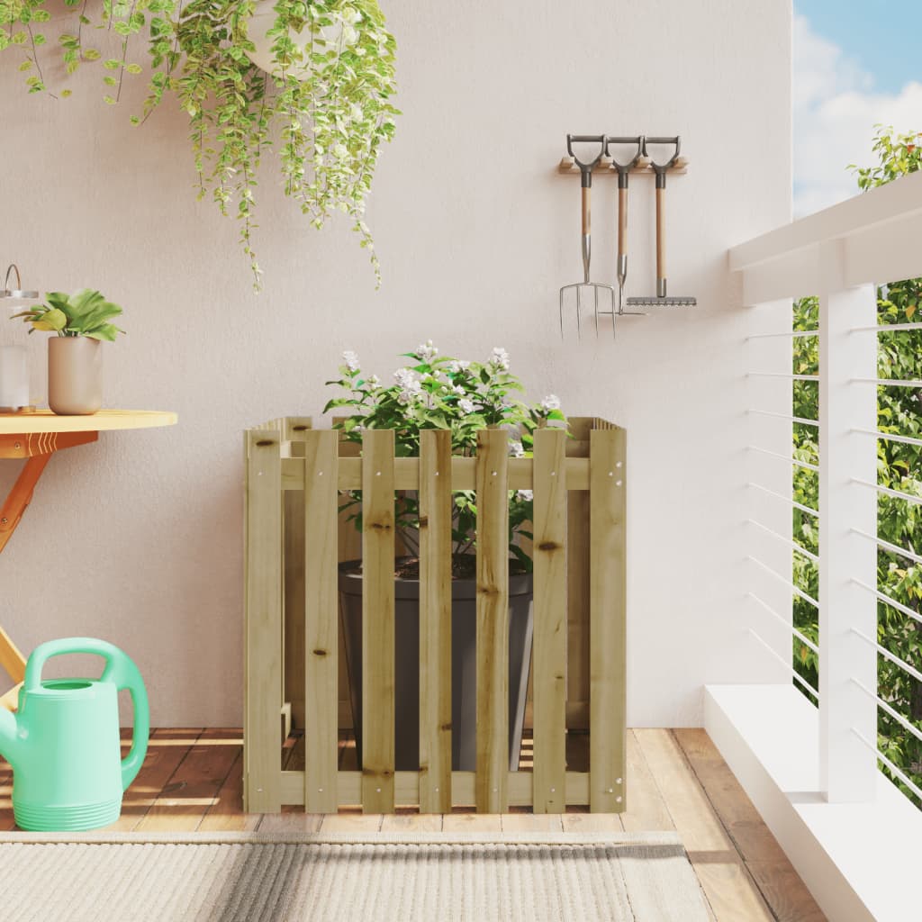 vidaXL Garden Planter with Fence Design 70x70x70 cm Impregnated Wood Pine