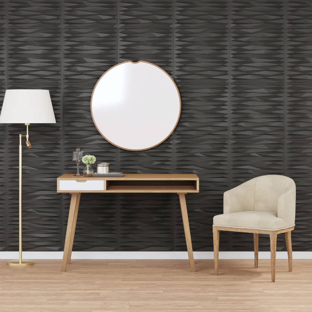 vidaXL Wall Panels 48 pcs Black 50x50 cm EPS 12 må_ Stone
