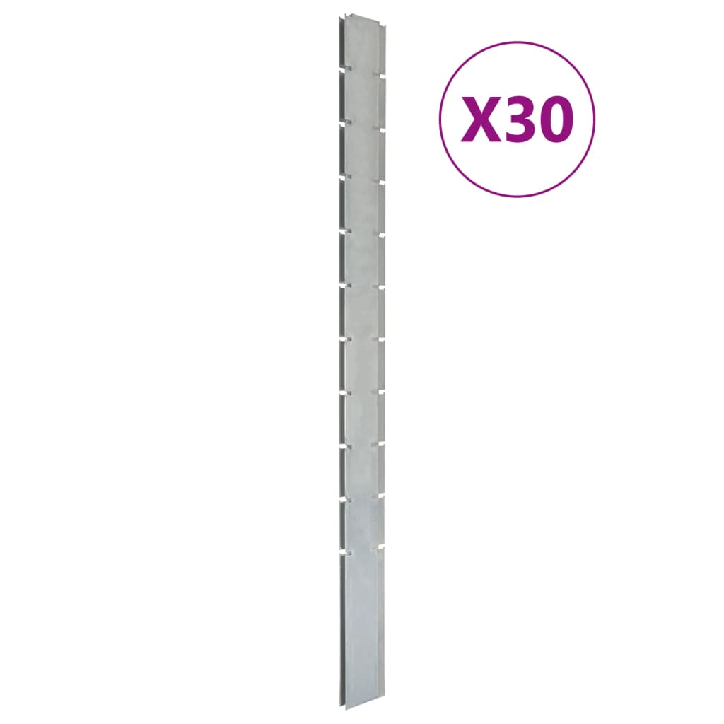 vidaXL Garden Fence Posts 30 pcs Silver 260 cmåÊGalvanised Steel