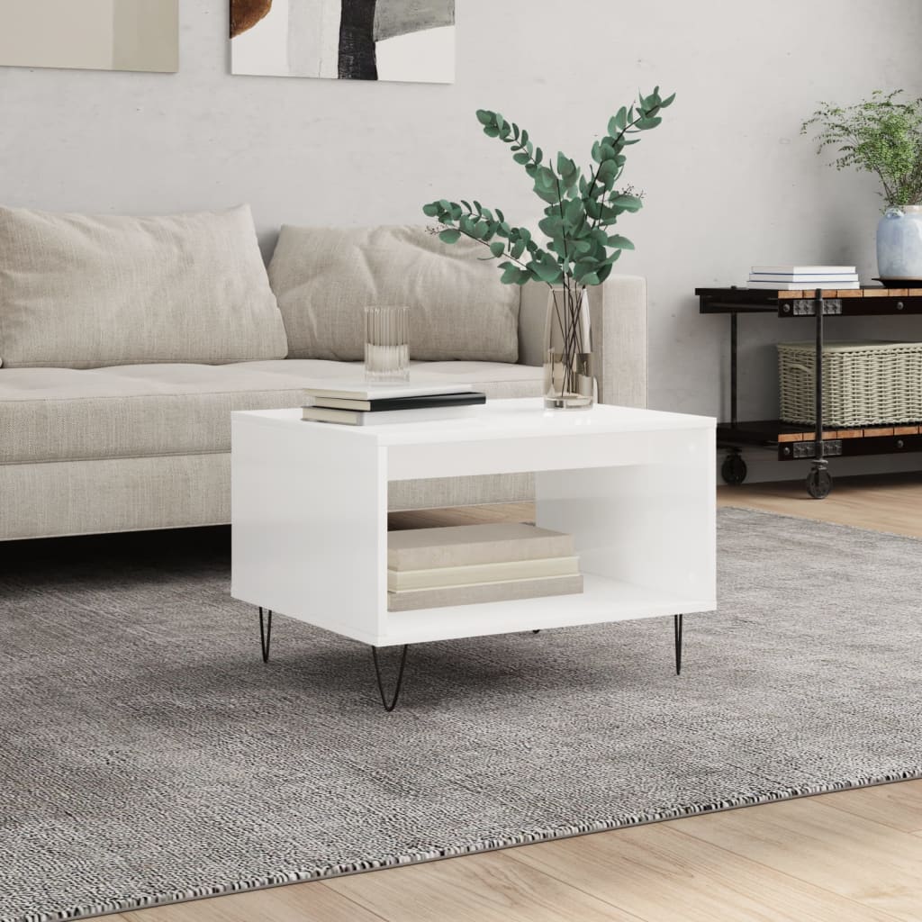 vidaXL Coffee Table High Gloss White 60x50x40 cm Engineered Wood