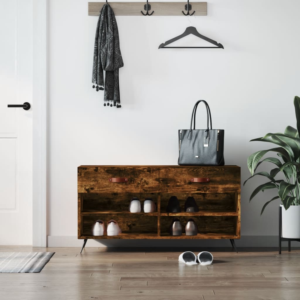 vidaXL Shoe Bench Smoked Oak 102x35x55 cm Engineered Wood