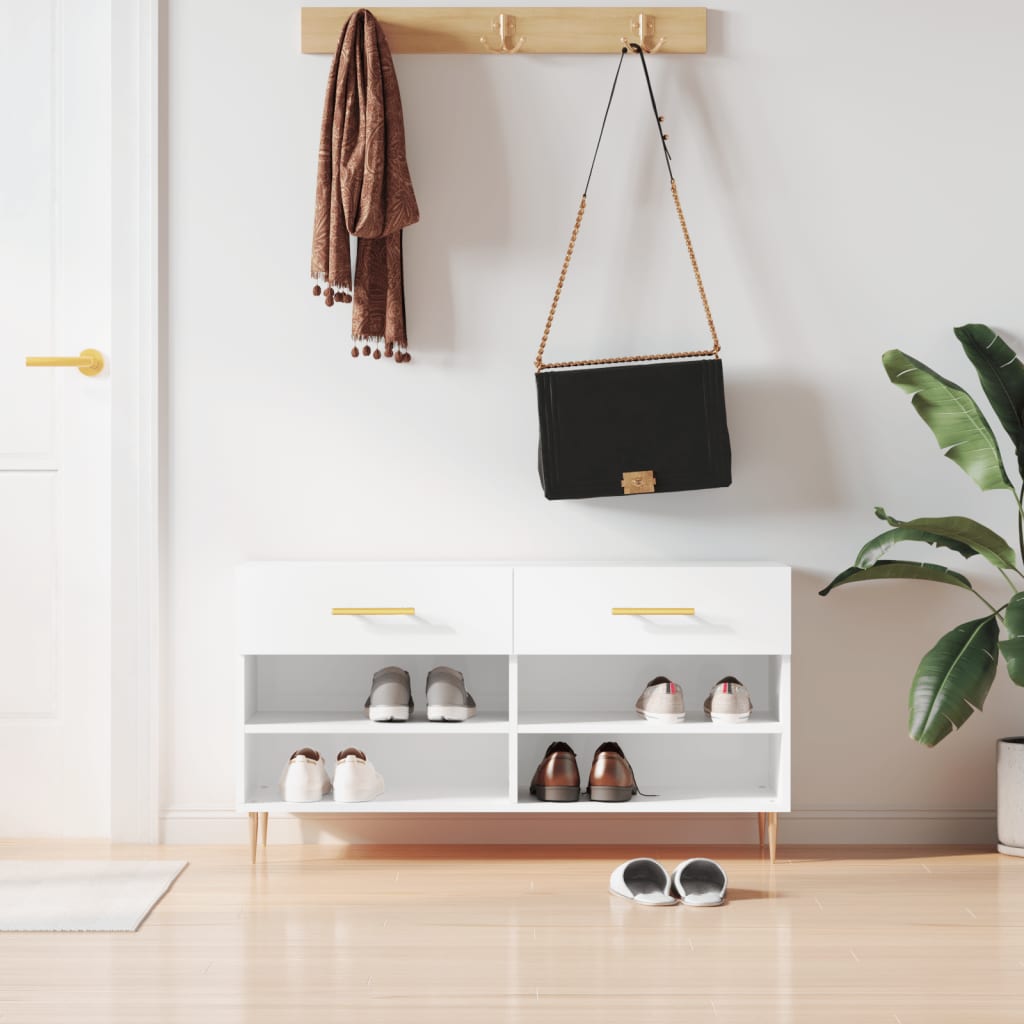 vidaXL Shoe Bench High Gloss White 102x35x55 cm Engineered Wood