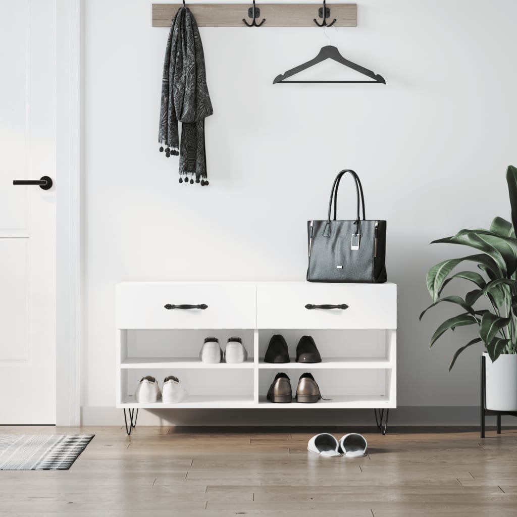 vidaXL Shoe Bench High Gloss White 102x35x55 cm Engineered Wood