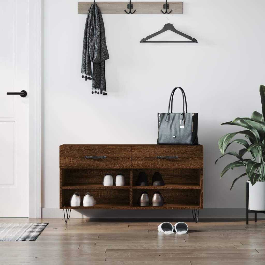 vidaXL Shoe Bench Brown Oak 102x35x55 cm Engineered Wood