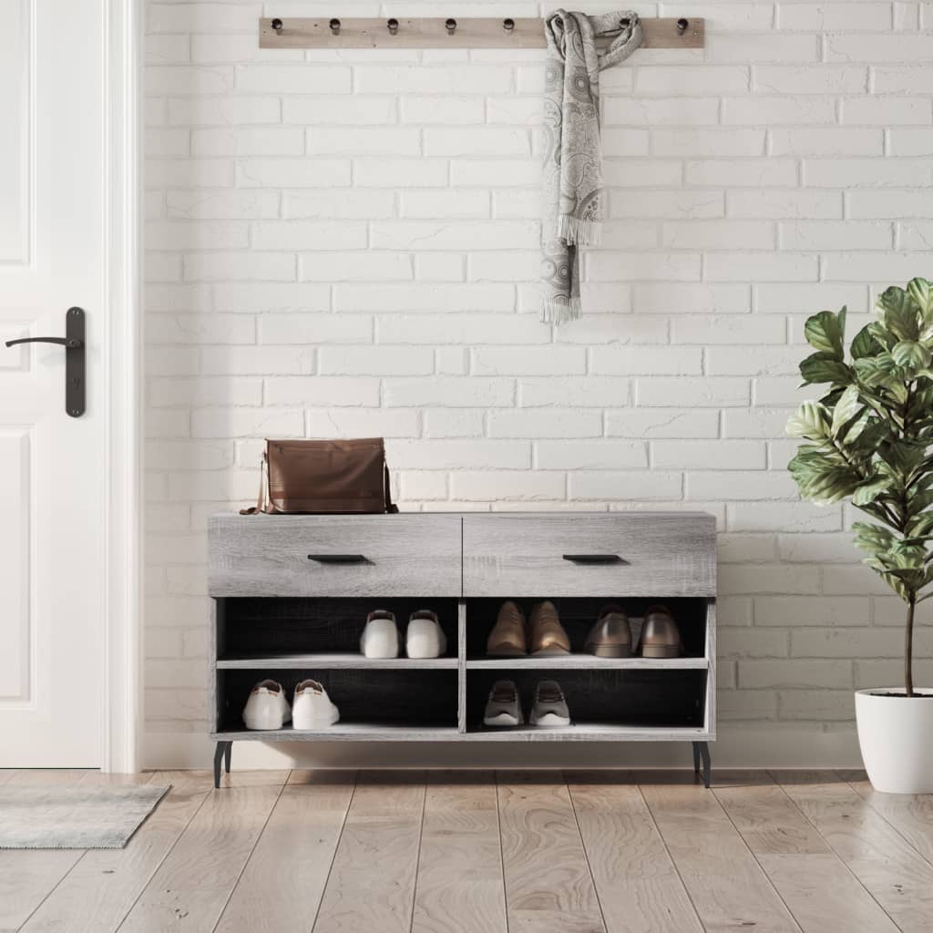 vidaXL Shoe Bench Grey Sonoma 102x35x55 cm Engineered Wood