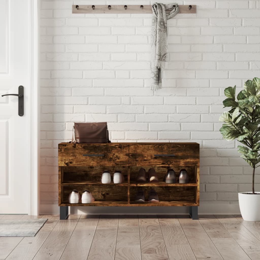 vidaXL Shoe Bench Smoked Oak 102x35x55 cm Engineered Wood