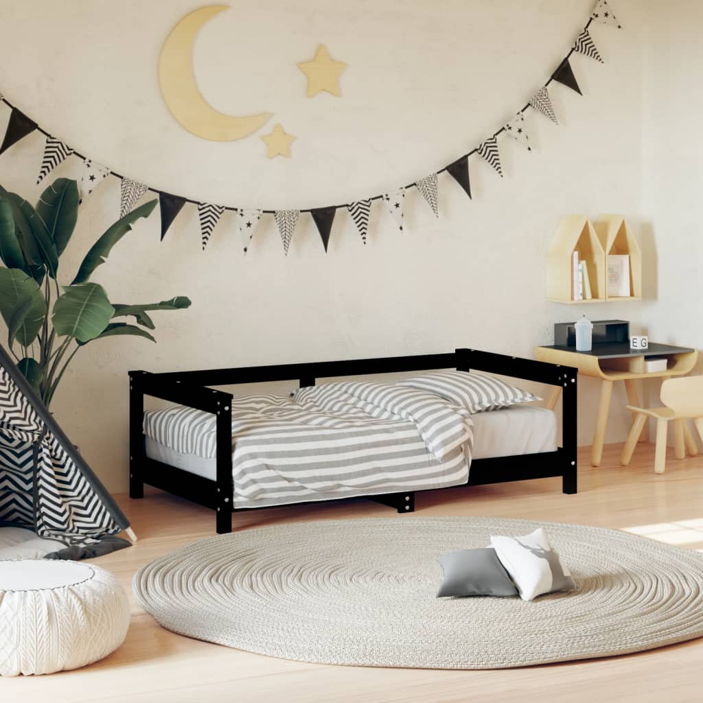 vidaXL Kids Bed Frame Black 70x140 cm Solid Wood Pine