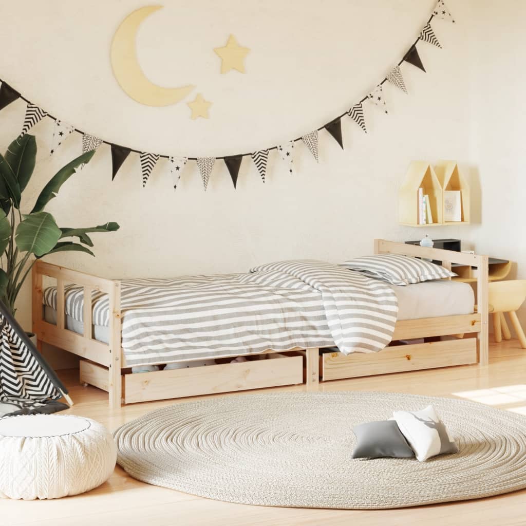 vidaXL Kids Bed Frame with Drawers 90x200 cm Solid Wood Pine