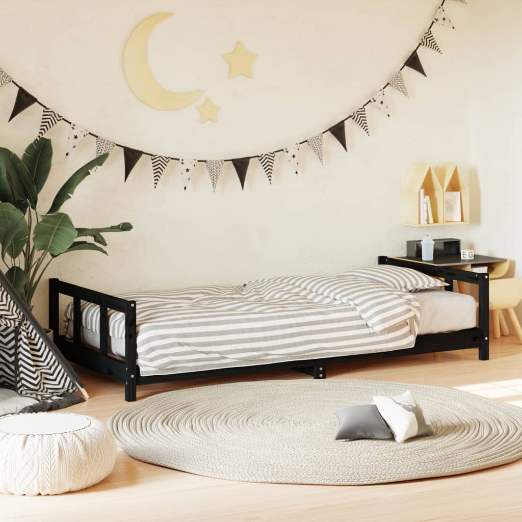 vidaXL Kids Bed Frame Black 90x190 cm Solid Wood Pine
