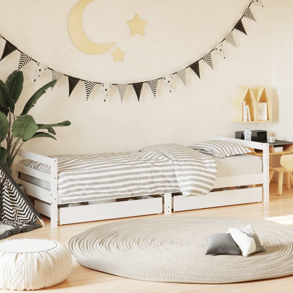 vidaXL Kids Bed Frame with Drawers White 90x200 cm Solid Wood Pine