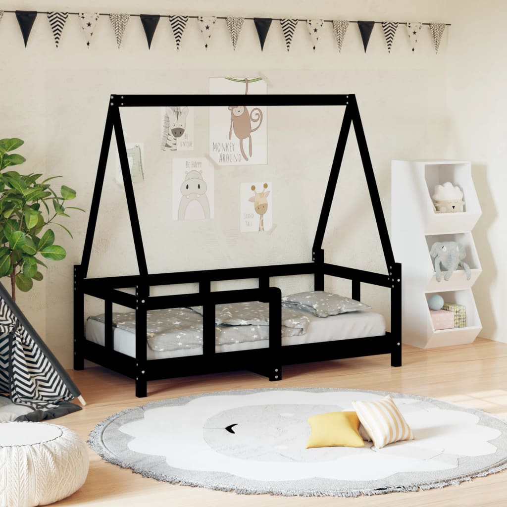 vidaXL Kids Bed Frame Black 70x140 cm Solid Wood Pine