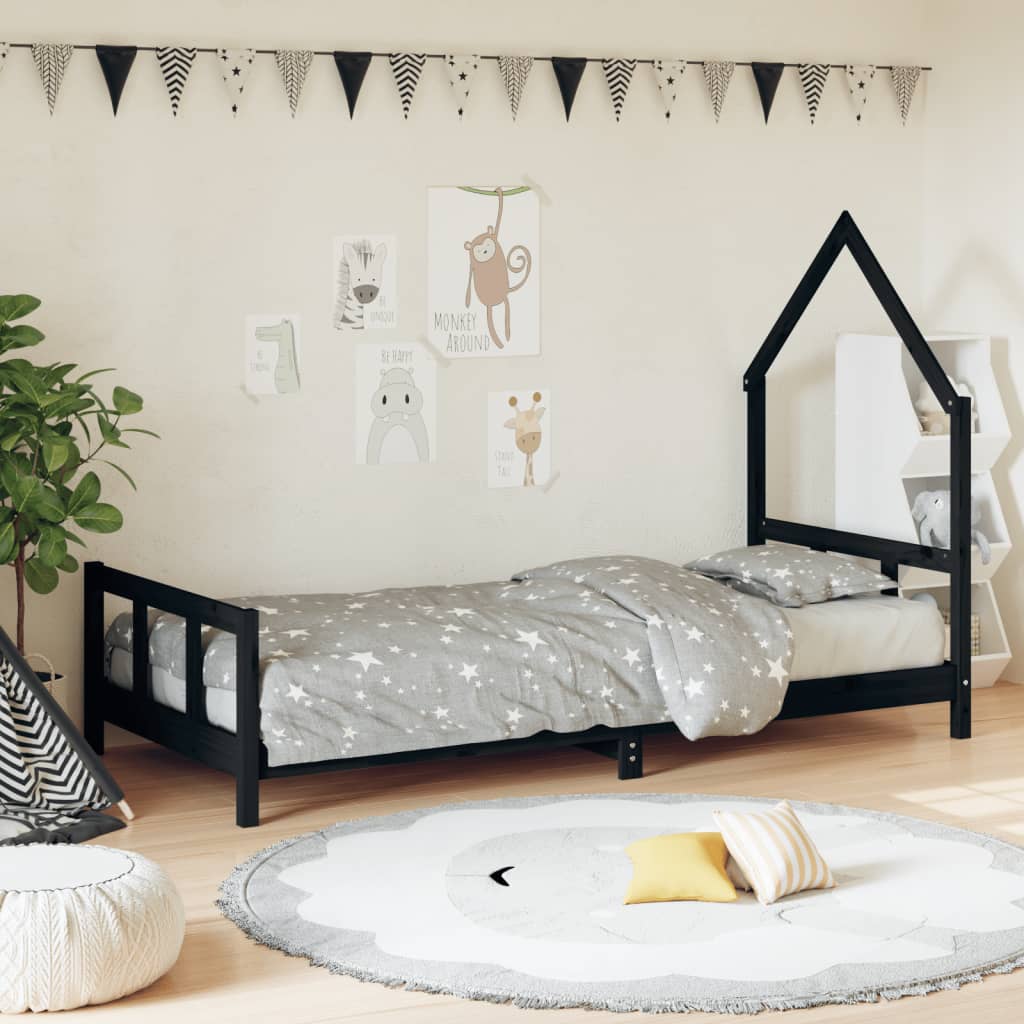 vidaXL Kids Bed Frame Black 90x190 cm Solid Wood Pine