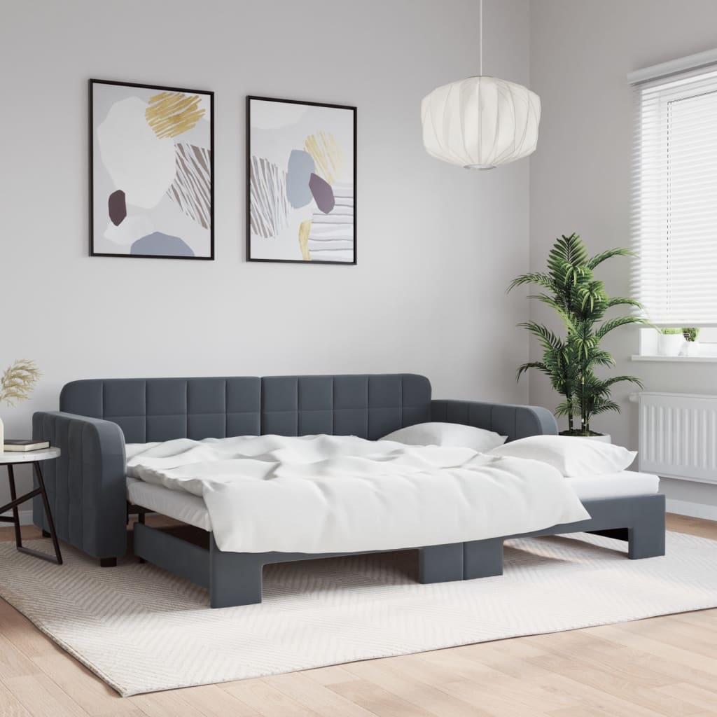 vidaXL Daybed with Trundle Dark Grey 90x190 cm Velvet