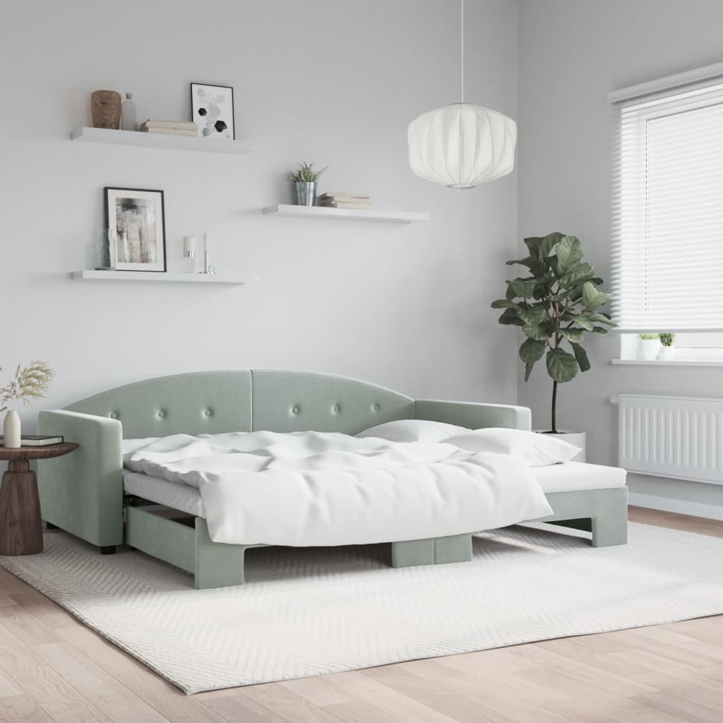 vidaXL Daybed with Trundle Light Grey 90x190 cm Velvet