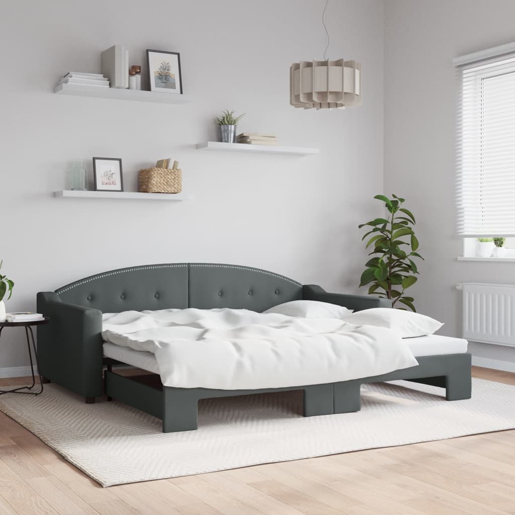 vidaXL Daybed with Trundle Dark Grey 90x190 cm Fabric